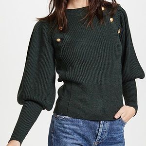 {Veronica Beard} green puff sleeve sweater golden buttons
